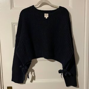 Chunky Navy Crop Sweater with side ties - Cinq a Sept - size XL